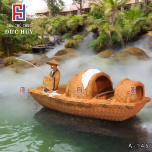 Tượng Ông Lão Câu Cá trên thuyền phụ kiện trang trí tiểu cảnh