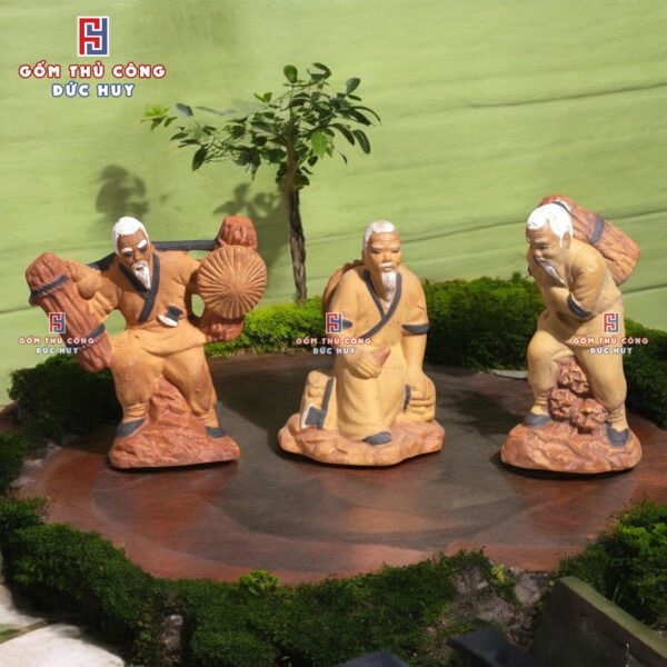 Tượng gốm Lão Tiều Phu trang trí tiểu cảnh chậu cây bonsai