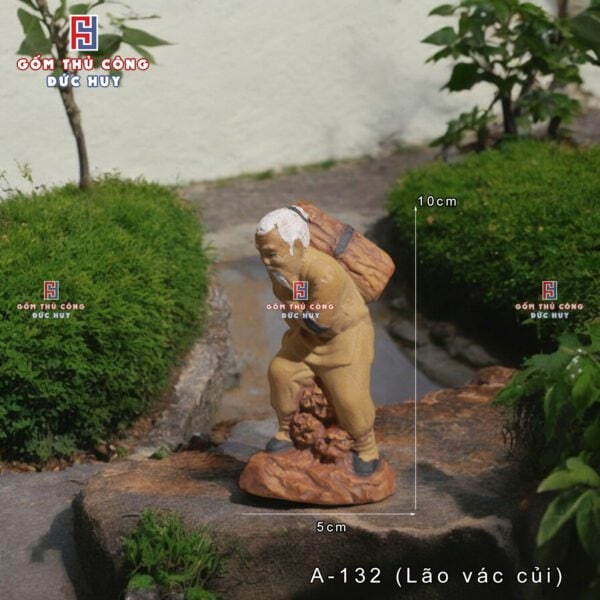 Tượng gốm Lão Tiều Phu trang trí tiểu cảnh chậu cây bonsai - Hình ảnh 3