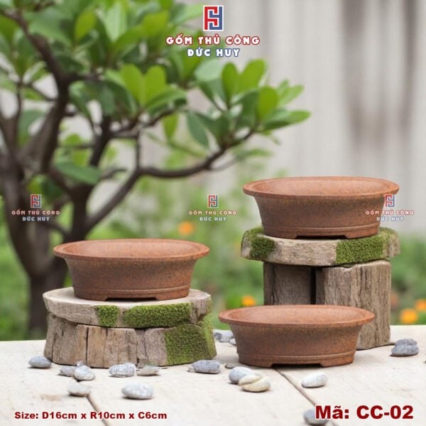 Chậu bonsai mini dáng oval men hạt 3D – Gốm Đức Huy Mã - CC-02 - Hình ảnh 3