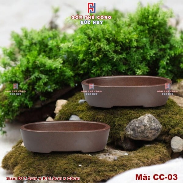 Chậu bonsai oval dáng thấp – men hạt 3D - Mã CC-03 - Hình ảnh 3