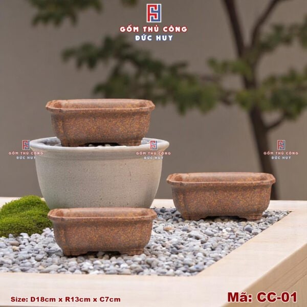 Chậu trồng cây bonsai mini - dáng chữ nhật bo góc - Mã CC01