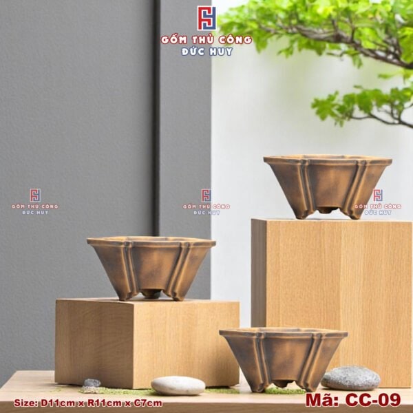 Chậu bonsai mini dáng phỏng cổ men loang nâu đen - Mã CC-09 - Hình ảnh 3