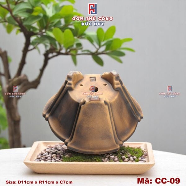 Chậu bonsai mini dáng phỏng cổ men loang nâu đen - Mã CC-09 - Hình ảnh 4