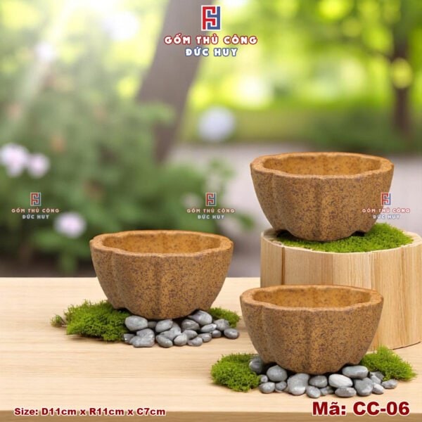 Chậu bonsai mini dáng bát sen – men hạt 3D - Mã CC-06 - Hình ảnh 3