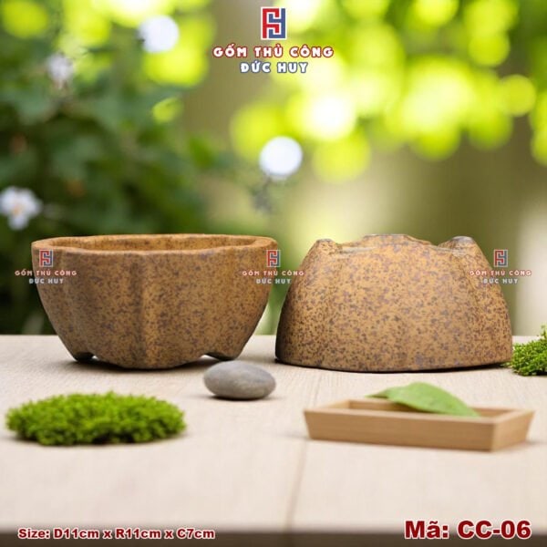 Chậu bonsai mini dáng bát sen – men hạt 3D - Mã CC-06 - Hình ảnh 5