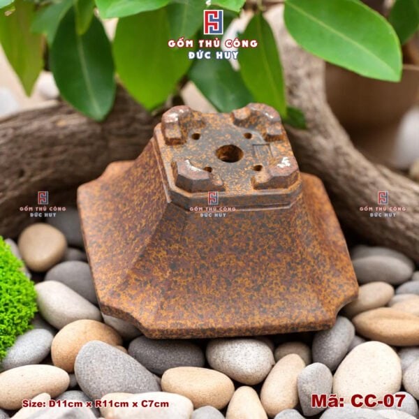 Chậu bonsai mini dáng xẻ quạt – men hạt 3D - Mã CC-07 - Hình ảnh 4