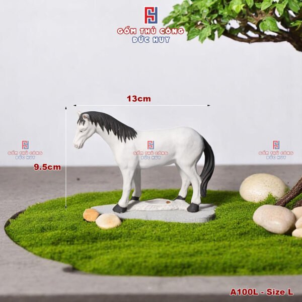 Tượng gốm con ngựa mini màu trắng - trang trí tiểu cảnh chậu cây bonsai - Hình ảnh 3