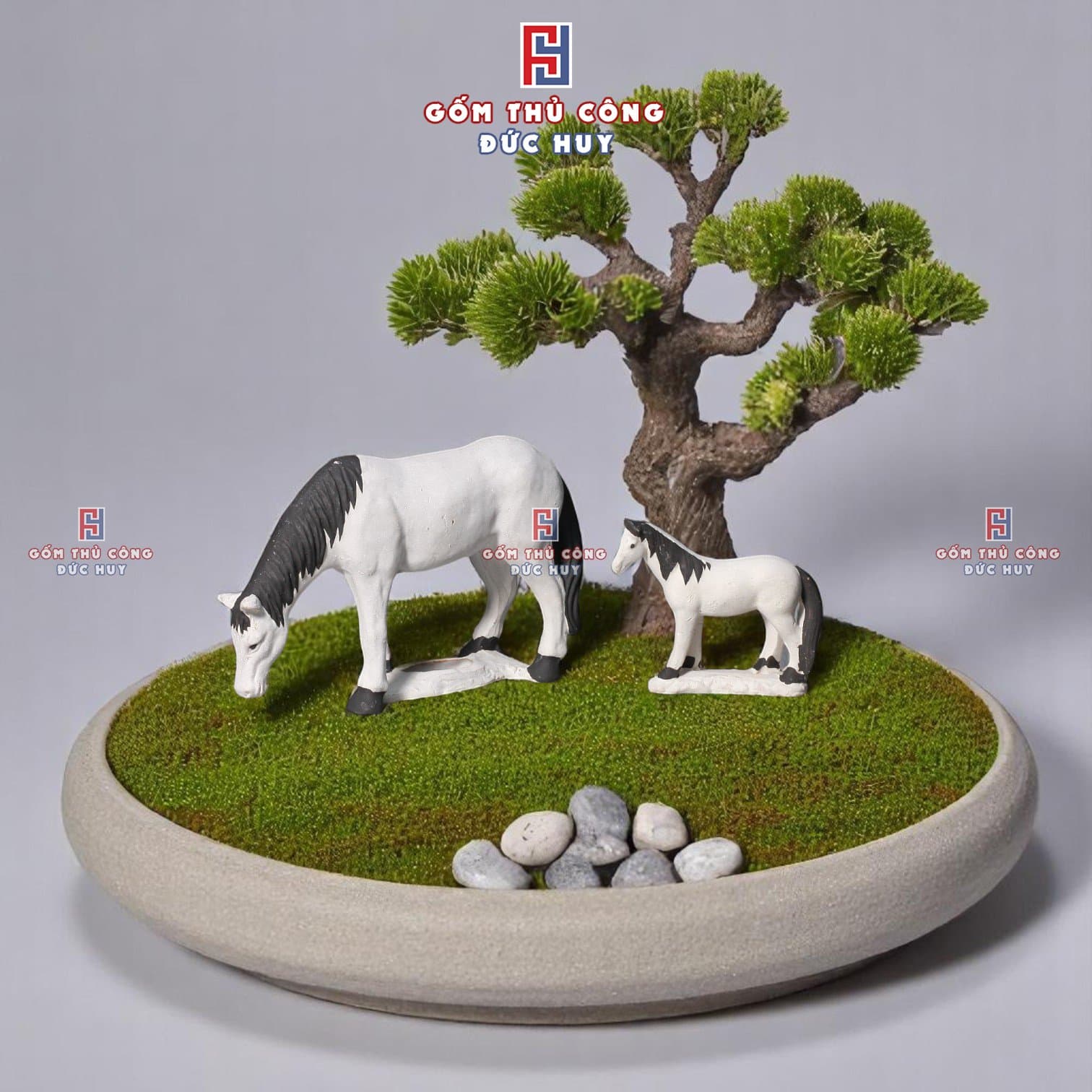 Tượng gốm con ngựa mini màu trắng - trang trí tiểu cảnh chậu cây bonsai 12 TUONG GOM CON NGUA TRANG TRI TIEU CANH CHAU CAY BONSAI MA 100101L 6
