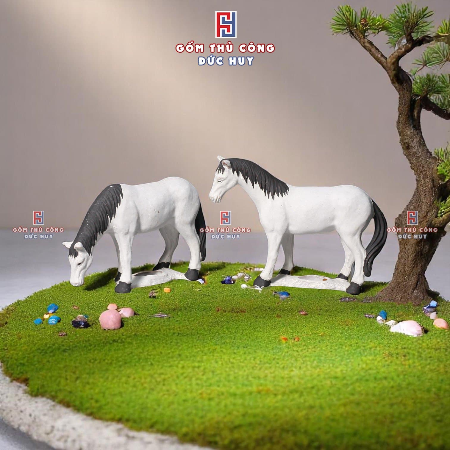 Tượng gốm con ngựa mini màu trắng - trang trí tiểu cảnh chậu cây bonsai 11 TUONG GOM CON NGUA TRANG TRI TIEU CANH CHAU CAY BONSAI MA 100101L 7
