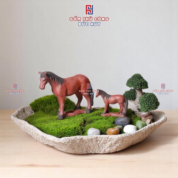 Tượng gốm Con Ngựa mini màu đỏ trang trí tiểu cảnh - trang trí bonsai - Hình ảnh 5
