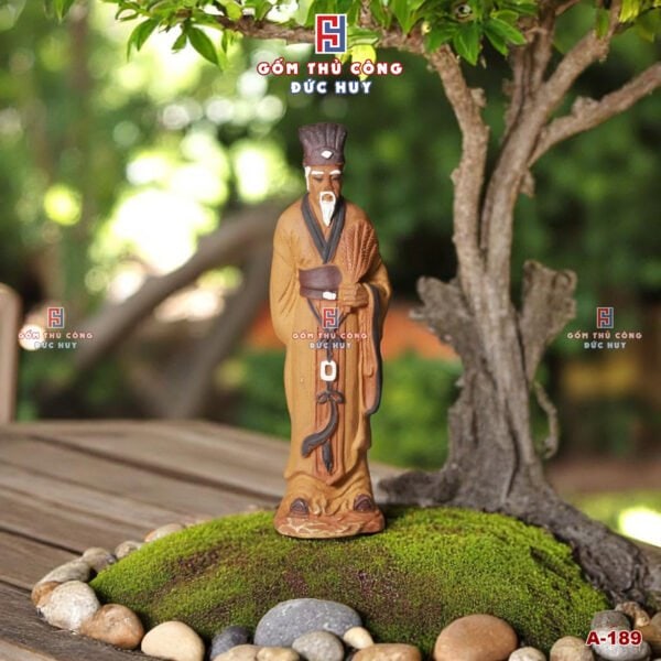 Tượng gốm Gia Cát Lượng 13x3cm- trang trí chậu cây bonsai Mã A189 - Hình ảnh 3