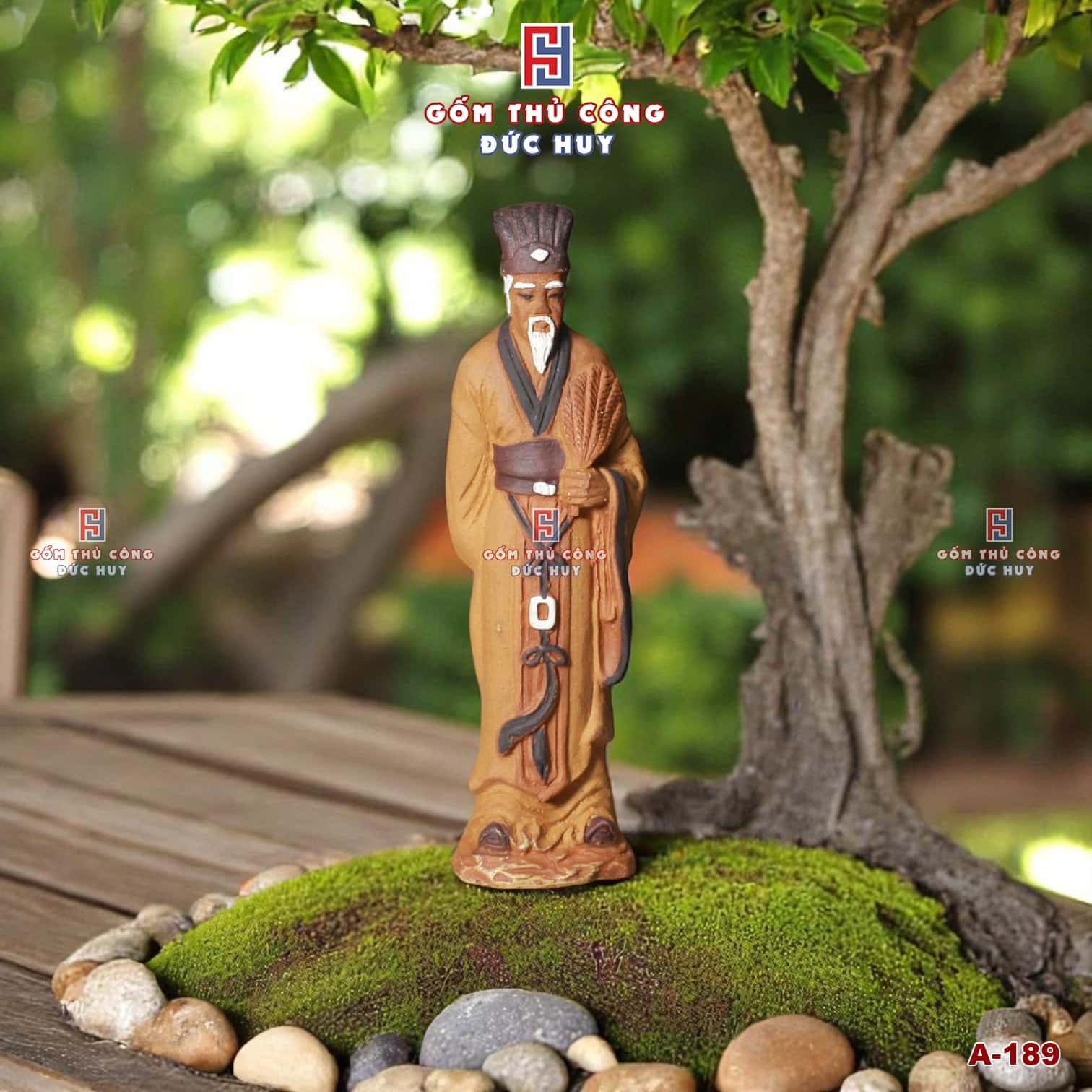 Tượng gốm Gia Cát Lượng 13x3cm- trang trí chậu cây bonsai Mã A189 12 Tuong gom mini Gia Cat Luong trang tri chau cay bonsai 1