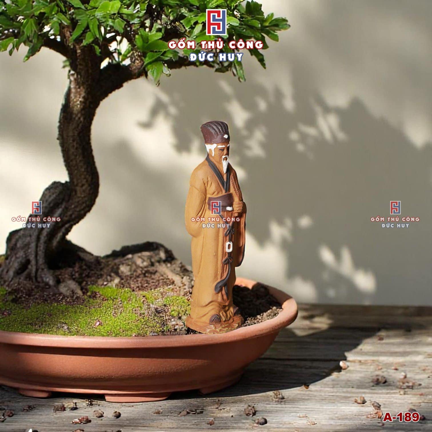 Tượng gốm Gia Cát Lượng 13x3cm- trang trí chậu cây bonsai Mã A189 11 Tuong gom mini Gia Cat Luong trang tri chau cay bonsai 2