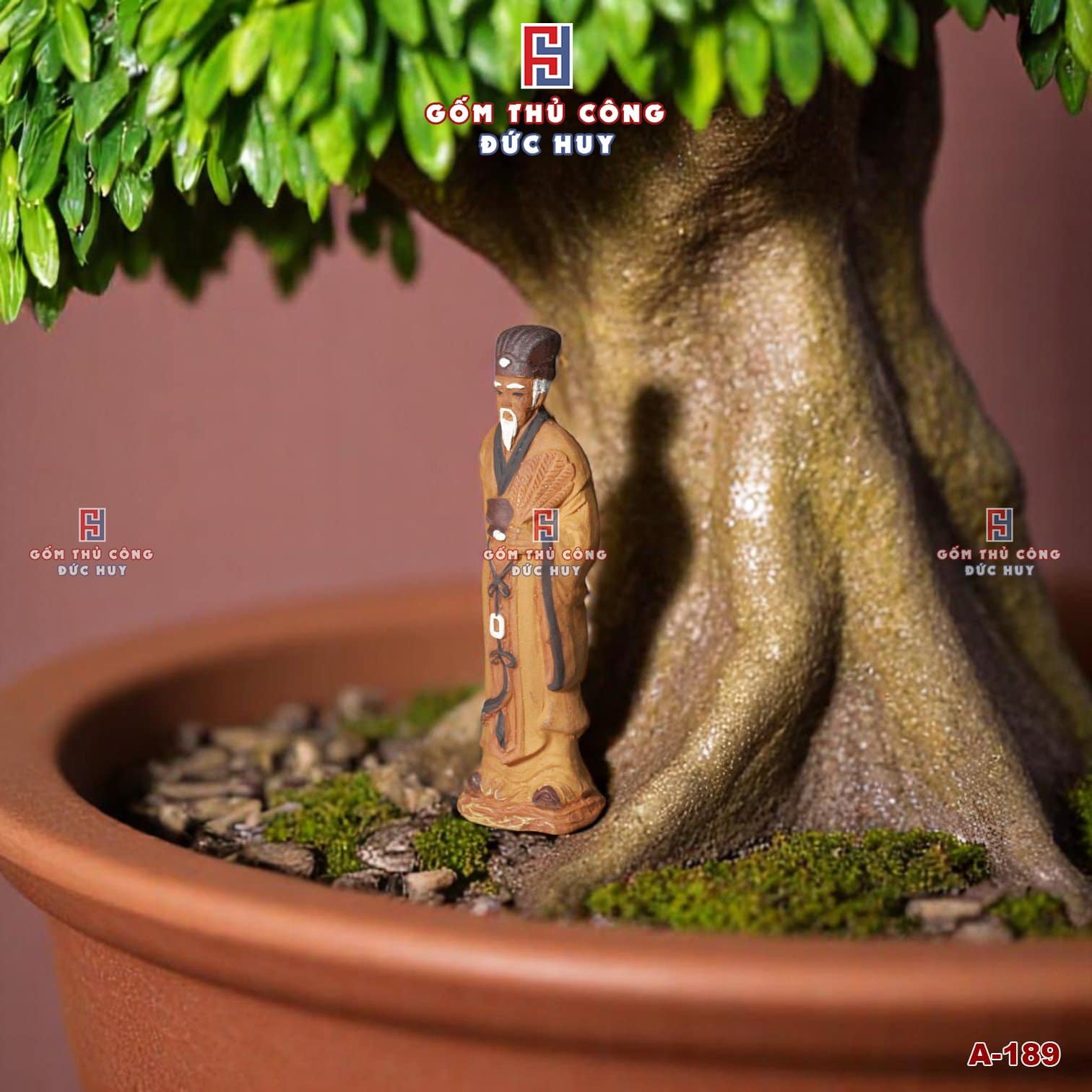 Tượng gốm Gia Cát Lượng 13x3cm- trang trí chậu cây bonsai Mã A189 10 Tuong gom mini Gia Cat Luong trang tri chau cay bonsai 3