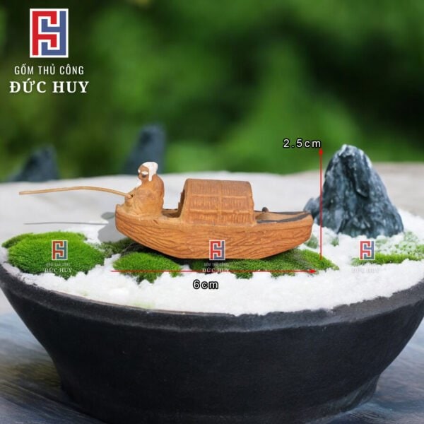 Tượng gốm Ông Lão Ngồi thuyền câu cá siêu mini 15k / 1 sản phẩm - Hình ảnh 2